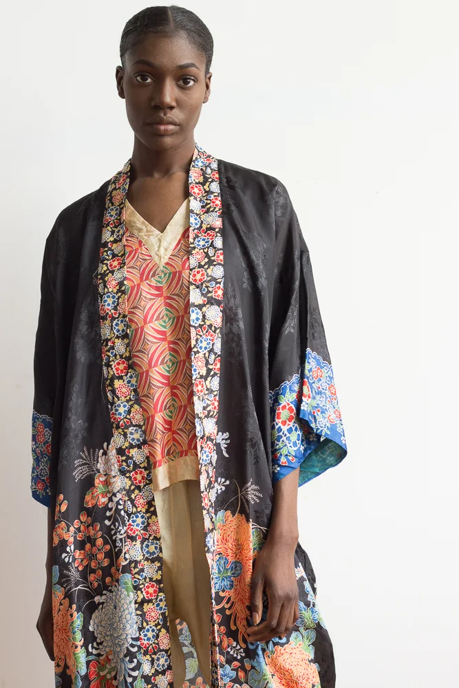 1920s Japanese Jacquard Silk Pongee Robe — Wayward Collection
